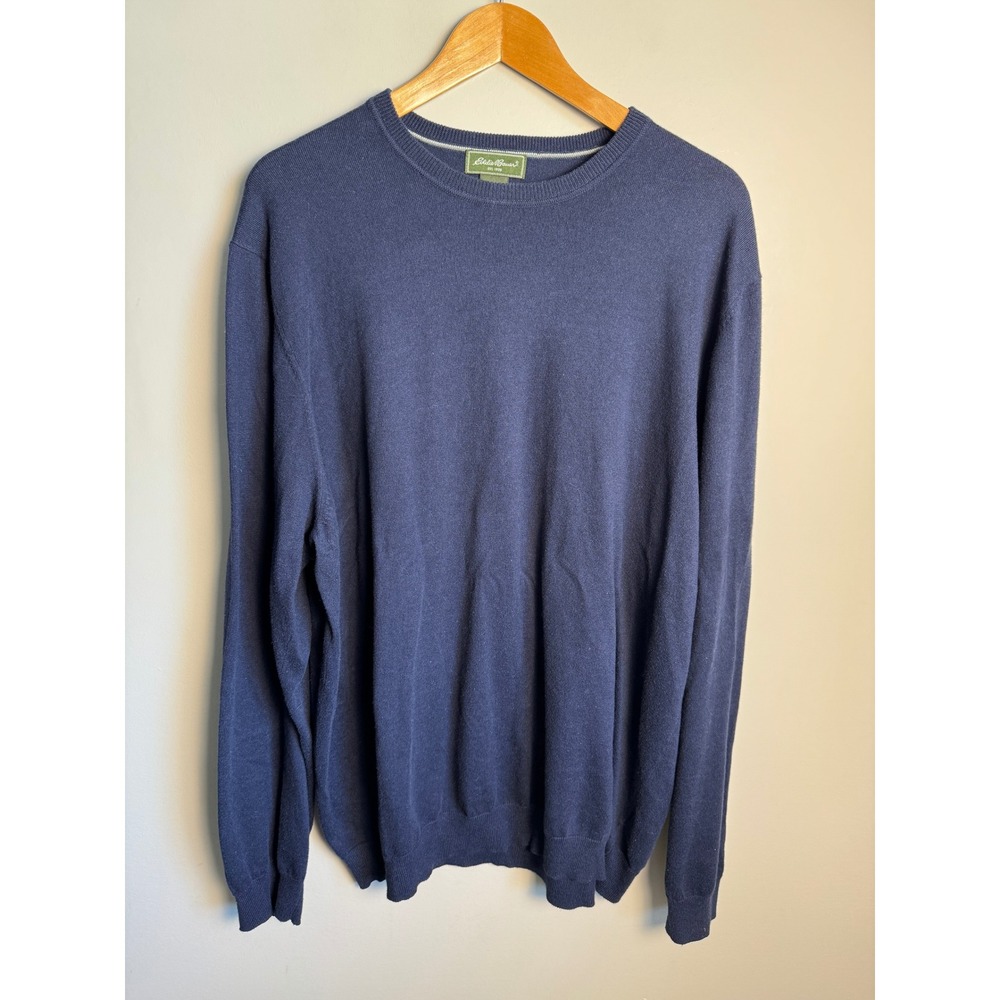 Eddie Bauer Mens Navy Cotton Cashmere Crewneck Sweater XXL Tall Casual Soft Warm